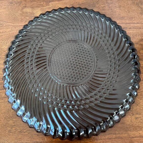 Vintage Libbey Smoke Gray Swirl Glass 10" Serving Plate / Platter Diamond Center - Picture 6 of 7